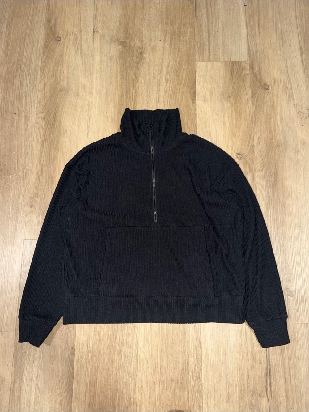 Avia Black Ribbed Half-Zip Sweatshirt with Kangaroo Pocket